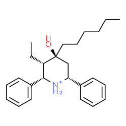 ChemSpider 2D Image | (2S,3S,4S,6R)-3-Ethyl-4-hexyl-4-hydroxy-2,6-diphenylpiperidinium | C25H36NO