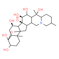 ChemSpider 2D Image | (5xi,7alpha,8xi,9xi,10xi,12xi,13xi,15alpha,17xi,22xi,25xi)-4,9-Epoxycevane-3,4,7,14,15,16,20-heptol | C27H43NO8