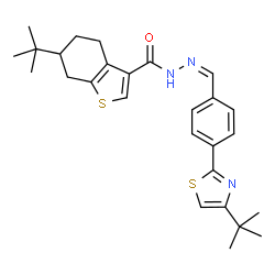 ChemSpider 2D Image | 6-(2-Methyl-2-propanyl)-N'-[(Z)-{4-[4-(2-methyl-2-propanyl)-1,3-thiazol-2-yl]phenyl}methylene]-4,5,6,7-tetrahydro-1-benzothiophene-3-carbohydrazide | C27H33N3OS2