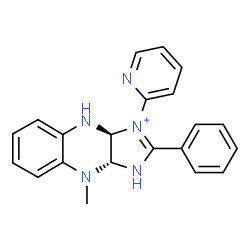 ChemSpider 2D Image | (3aS,9aR)-9-Methyl-2-phenyl-3-(2-pyridinyl)-3a,4,9,9a-tetrahydro-1H-imidazo[4,5-b]quinoxalin-3-ium | C21H20N5