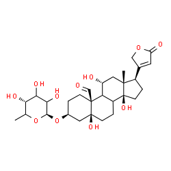 ChemSpider 2D Image | (3beta,5beta,8xi,9xi,11alpha)-3-[(6-Deoxy-beta-L-glycero-hexopyranosyl)oxy]-5,11,14-trihydroxy-19-oxocard-20(22)-enolide | C29H42O11
