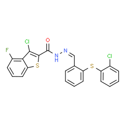 ChemSpider 2D Image | 3-Chloro-N'-[(Z)-{2-[(2-chlorophenyl)sulfanyl]phenyl}methylene]-4-fluoro-1-benzothiophene-2-carbohydrazide | C22H13Cl2FN2OS2