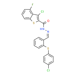 ChemSpider 2D Image | 3-Chloro-N'-[(Z)-{2-[(4-chlorophenyl)sulfanyl]phenyl}methylene]-4-fluoro-1-benzothiophene-2-carbohydrazide | C22H13Cl2FN2OS2