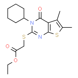 ChemSpider 2D Image | ethyl [(3-cyclohexyl-5,6-dimethyl-4-oxo-3,4-dihydrothieno[2,3-d]pyrimidin-2-yl)sulfanyl]acetate | C18H24N2O3S2