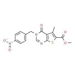 ChemSpider 2D Image | Methyl 5-methyl-3-(4-nitrobenzyl)-4-oxo-3,4-dihydrothieno[2,3-d]pyrimidine-6-carboxylate | C16H13N3O5S