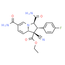 ChemSpider 2D Image | Ethyl (1S,2R,3R,8aS)-3,6-dicarbamoyl-1-cyano-2-(4-fluorophenyl)-1,2,3,8a-tetrahydro-1-indolizinecarboxylate | C20H19FN4O4