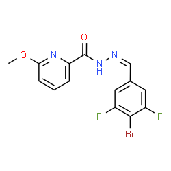 ChemSpider 2D Image | N'-[(Z)-(4-Bromo-3,5-difluorophenyl)methylene]-6-methoxy-2-pyridinecarbohydrazide | C14H10BrF2N3O2