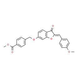 ChemSpider 2D Image | methyl 4-({[(2Z)-2-(4-methoxybenzylidene)-3-oxo-2,3-dihydro-1-benzofuran-6-yl]oxy}methyl)benzoate | C25H20O6