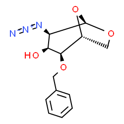 ChemSpider 2D Image | (1R,2S,3S,4R,5R)-4-Azido-2-(benzyloxy)-6,8-dioxabicyclo[3.2.1]octan-3-ol | C13H15N3O4