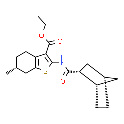 ChemSpider 2D Image | Ethyl (6R)-2-{[(1S,2R,4S)-bicyclo[2.2.1]hept-2-ylcarbonyl]amino}-6-methyl-4,5,6,7-tetrahydro-1-benzothiophene-3-carboxylate | C20H27NO3S