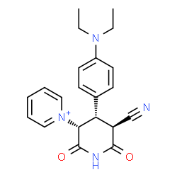 ChemSpider 2D Image | 1-{(3R,4S,5S)-5-Cyano-4-[4-(diethylamino)phenyl]-2,6-dioxo-3-piperidinyl}pyridinium | C21H23N4O2