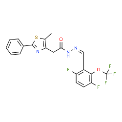 ChemSpider 2D Image | N'-{(Z)-[3,6-Difluoro-2-(trifluoromethoxy)phenyl]methylene}-2-(5-methyl-2-phenyl-1,3-thiazol-4-yl)acetohydrazide | C20H14F5N3O2S