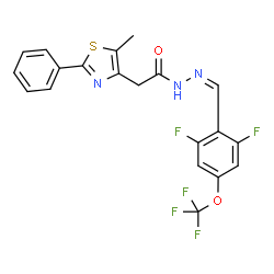 ChemSpider 2D Image | N'-{(Z)-[2,6-Difluoro-4-(trifluoromethoxy)phenyl]methylene}-2-(5-methyl-2-phenyl-1,3-thiazol-4-yl)acetohydrazide | C20H14F5N3O2S