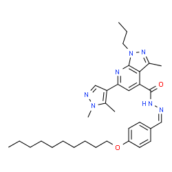 ChemSpider 2D Image | N'-{(Z)-[4-(Decyloxy)phenyl]methylene}-6-(1,5-dimethyl-1H-pyrazol-4-yl)-3-methyl-1-propyl-1H-pyrazolo[3,4-b]pyridine-4-carbohydrazide | C33H45N7O2