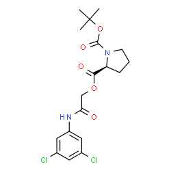 ChemSpider 2D Image | 2-{2-[(3,5-Dichlorophenyl)amino]-2-oxoethyl} 1-(2-methyl-2-propanyl) (2S)-1,2-pyrrolidinedicarboxylate | C18H22Cl2N2O5