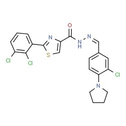 ChemSpider 2D Image | N'-{(Z)-[3-Chloro-4-(1-pyrrolidinyl)phenyl]methylene}-2-(2,3-dichlorophenyl)-1,3-thiazole-4-carbohydrazide | C21H17Cl3N4OS