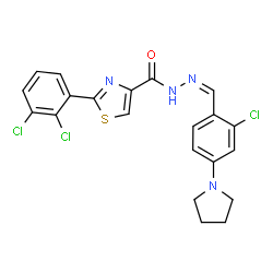 ChemSpider 2D Image | N'-{(Z)-[2-Chloro-4-(1-pyrrolidinyl)phenyl]methylene}-2-(2,3-dichlorophenyl)-1,3-thiazole-4-carbohydrazide | C21H17Cl3N4OS