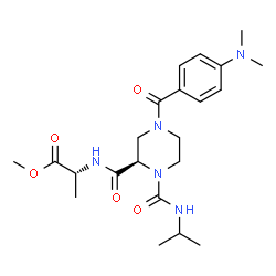 ChemSpider 2D Image | Methyl N-{[(2R)-4-[4-(dimethylamino)benzoyl]-1-(isopropylcarbamoyl)-2-piperazinyl]carbonyl}-D-alaninate | C22H33N5O5
