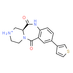 ChemSpider 2D Image | (12aS)-6,12-Dioxo-8-(3-thienyl)-1,2,3,4,6,11,12,12a-octahydropyrazino[2,1-c][1,4]benzodiazepin-2-ium | C16H16N3O2S