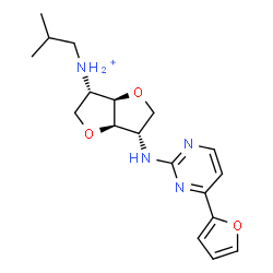 ChemSpider 2D Image | 1,4:3,6-Dianhydro-2,5-dideoxy-2-{[4-(2-furyl)-2-pyrimidinyl]amino}-5-(isobutylammonio)-L-iditol | C18H25N4O3