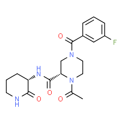 ChemSpider 2D Image | (2S)-1-Acetyl-4-(3-fluorobenzoyl)-N-[(3S)-2-oxo-3-piperidinyl]-2-piperazinecarboxamide | C19H23FN4O4