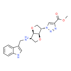ChemSpider 2D Image | 1,4:3,6-Dianhydro-2,5-dideoxy-2-[(1H-indol-3-ylmethyl)ammonio]-5-[4-(methoxycarbonyl)-1H-1,2,3-triazol-1-yl]-L-iditol | C19H22N5O4