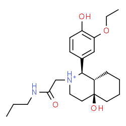 ChemSpider 2D Image | (1R,4aS,8aS)-1-(3-Ethoxy-4-hydroxyphenyl)-4a-hydroxy-2-[2-oxo-2-(propylamino)ethyl]decahydroisoquinolinium | C22H35N2O4
