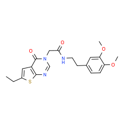 ChemSpider 2D Image | N-[2-(3,4-Dimethoxyphenyl)ethyl]-2-(6-ethyl-4-oxothieno[2,3-d]pyrimidin-3(4H)-yl)acetamide | C20H23N3O4S