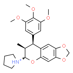 ChemSpider 2D Image | 1-[(6S,7S,8S)-7-Methyl-8-(3,4,5-trimethoxyphenyl)-7,8-dihydro-6H-[1,3]dioxolo[4,5-g]chromen-6-yl]pyrrolidinium | C24H30NO6
