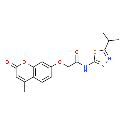 ChemSpider 2D Image | N-(5-Isopropyl-1,3,4-thiadiazol-2-yl)-2-[(4-methyl-2-oxo-2H-chromen-7-yl)oxy]acetamide | C17H17N3O4S