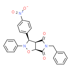 ChemSpider 2D Image | (3R,3aR,6aS)-5-Benzyl-3-(4-nitrophenyl)-2-phenyldihydro-2H-pyrrolo[3,4-d][1,2]oxazole-4,6(3H,5H)-dione | C24H19N3O5
