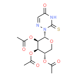 ChemSpider 2D Image | 3-Thioxo-2-(2,3,4-tri-O-acetyl-alpha-L-lyxopyranosyl)-3,4-dihydro-1,2,4-triazin-5(2H)-one | C14H17N3O8S
