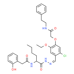 ChemSpider 2D Image | 2-(5-Chloro-2-ethoxy-4-{(Z)-[(2-{[(2-hydroxyphenyl)acetyl]amino}hexanoyl)hydrazono]methyl}phenoxy)-N-(2-phenylethyl)acetamide (non-preferred name) | C33H39ClN4O6
