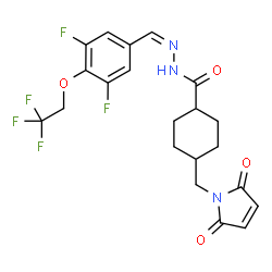 ChemSpider 2D Image | N'-{(Z)-[3,5-Difluoro-4-(2,2,2-trifluoroethoxy)phenyl]methylene}-4-[(2,5-dioxo-2,5-dihydro-1H-pyrrol-1-yl)methyl]cyclohexanecarbohydrazide | C21H20F5N3O4