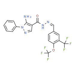 ChemSpider 2D Image | 5-Amino-1-phenyl-N'-{(Z)-[4-(trifluoromethoxy)-3-(trifluoromethyl)phenyl]methylene}-1H-pyrazole-4-carbohydrazide | C19H13F6N5O2