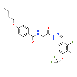 ChemSpider 2D Image | 4-Butoxy-N-(2-{(2Z)-2-[2,3-difluoro-4-(trifluoromethoxy)benzylidene]hydrazino}-2-oxoethyl)benzamide (non-preferred name) | C21H20F5N3O4