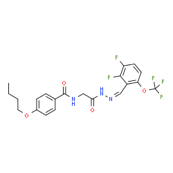 ChemSpider 2D Image | 4-Butoxy-N-(2-{(2Z)-2-[2,3-difluoro-6-(trifluoromethoxy)benzylidene]hydrazino}-2-oxoethyl)benzamide (non-preferred name) | C21H20F5N3O4