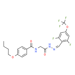 ChemSpider 2D Image | 4-Butoxy-N-(2-{(2Z)-2-[2,6-difluoro-4-(trifluoromethoxy)benzylidene]hydrazino}-2-oxoethyl)benzamide (non-preferred name) | C21H20F5N3O4
