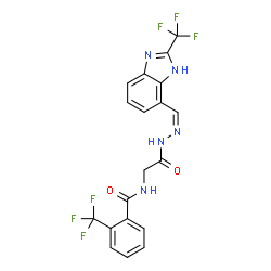 ChemSpider 2D Image | N-{2-Oxo-2-[(2Z)-2-{[2-(trifluoromethyl)-1H-benzimidazol-7-yl]methylene}hydrazino]ethyl}-2-(trifluoromethyl)benzamide (non-preferred name) | C19H13F6N5O2