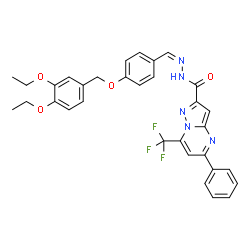 ChemSpider 2D Image | N'-[(Z)-{4-[(3,4-Diethoxybenzyl)oxy]phenyl}methylene]-5-phenyl-7-(trifluoromethyl)pyrazolo[1,5-a]pyrimidine-2-carbohydrazide | C32H28F3N5O4