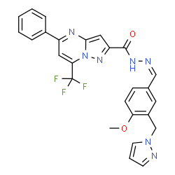 ChemSpider 2D Image | N'-{(Z)-[4-Methoxy-3-(1H-pyrazol-1-ylmethyl)phenyl]methylene}-5-phenyl-7-(trifluoromethyl)pyrazolo[1,5-a]pyrimidine-2-carbohydrazide | C26H20F3N7O2