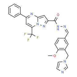 ChemSpider 2D Image | N'-{(Z)-[3-(1H-Imidazol-1-ylmethyl)-4-methoxyphenyl]methylene}-5-phenyl-7-(trifluoromethyl)pyrazolo[1,5-a]pyrimidine-2-carbohydrazide | C26H20F3N7O2