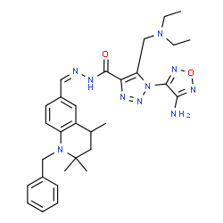ChemSpider 2D Image | 1-(4-Amino-1,2,5-oxadiazol-3-yl)-N'-[(Z)-(1-benzyl-2,2,4-trimethyl-1,2,3,4-tetrahydro-6-quinolinyl)methylene]-5-[(diethylamino)methyl]-1H-1,2,3-triazole-4-carbohydrazide | C30H38N10O2