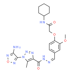 ChemSpider 2D Image | 2-{4-[(Z)-({[1-(4-Amino-1,2,5-oxadiazol-3-yl)-5-methyl-1H-1,2,3-triazol-4-yl]carbonyl}hydrazono)methyl]-2-methoxyphenoxy}-N-cyclohexylacetamide | C22H27N9O5