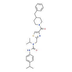 ChemSpider 2D Image | 1-({4-[(4-Benzyl-1-piperidinyl)carbonyl]-1,3-thiazol-2-yl}methyl)-1-isopropyl-3-(4-isopropylphenyl)urea | C30H38N4O2S