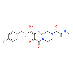ChemSpider 2D Image | 2-[(2Z)-2-{[(4-Fluorobenzyl)amino](hydroxy)methylene}-3,4-dioxo-2,3,4,6,7,9-hexahydro-8H-pyrazino[1,2-a]pyrimidin-8-yl]-N,N-dimethyl-2-oxoacetamide | C19H20FN5O5