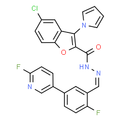 ChemSpider 2D Image | 5-Chloro-N'-{(Z)-[2-fluoro-5-(6-fluoro-3-pyridinyl)phenyl]methylene}-3-(1H-pyrrol-1-yl)-1-benzofuran-2-carbohydrazide | C25H15ClF2N4O2