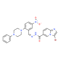ChemSpider 2D Image | 3-Bromo-N'-{(Z)-[5-nitro-2-(4-phenyl-1-piperazinyl)phenyl]methylene}imidazo[1,2-a]pyridine-6-carbohydrazide | C25H22BrN7O3
