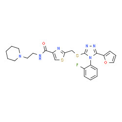 ChemSpider 2D Image | 2-({[4-(2-Fluorophenyl)-5-(2-furyl)-4H-1,2,4-triazol-3-yl]sulfanyl}methyl)-N-[2-(1-piperidinyl)ethyl]-1,3-thiazole-4-carboxamide | C24H25FN6O2S2