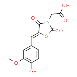 ChemSpider 2D Image | [(5Z)-5-(4-Hydroxy-3-methoxybenzylidene)-2,4-dioxo-1,3-thiazolidin-3-yl]acetic acid | C13H11NO6S